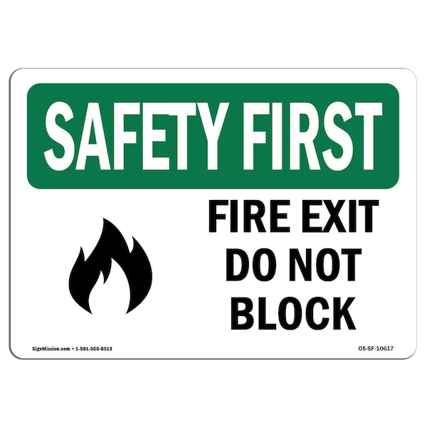 OSHA Sign, Fire Exit Do Not Block W/ Symbol, 18in X 12in Aluminum, 12"W, 18" L, Landscape